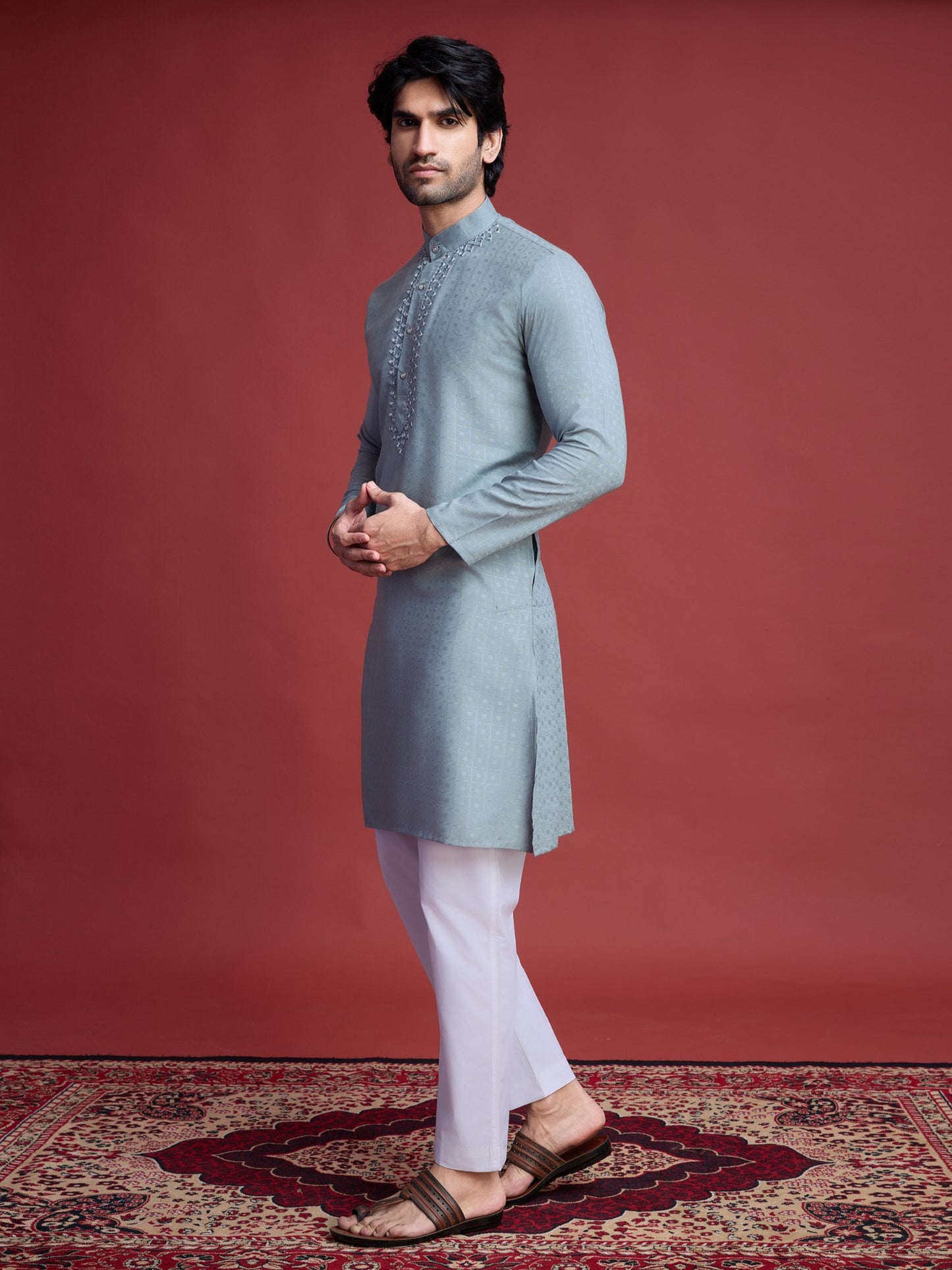 Pista color viscose mirror work kurta for wedding