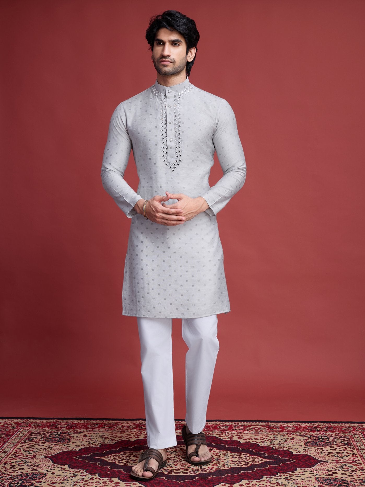 Grey color viscose kurta pajama for wedding