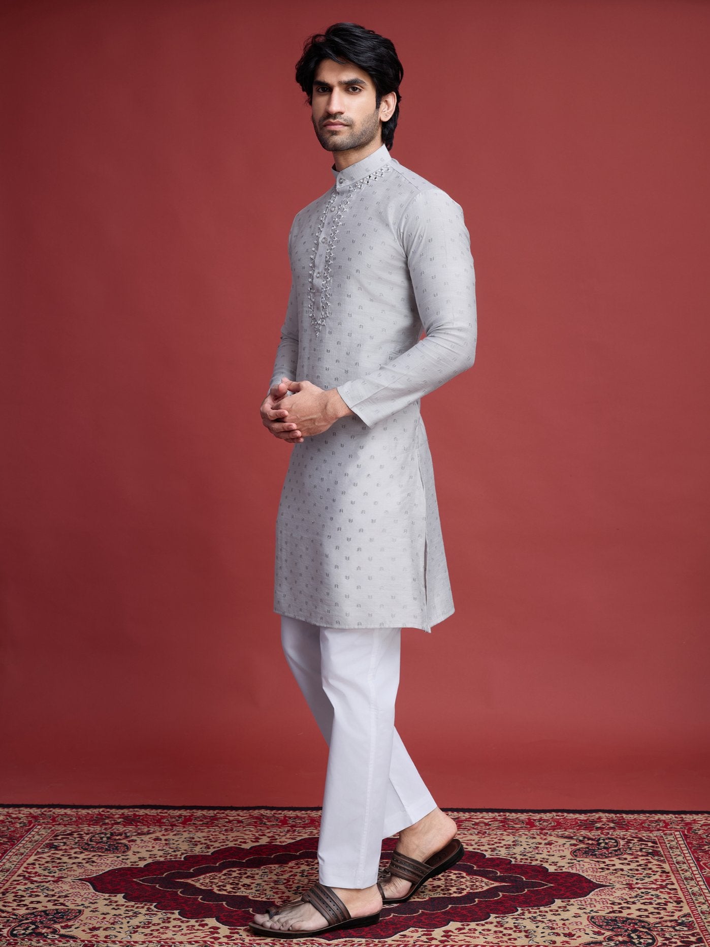 Grey color viscose readymade kurta pajama images