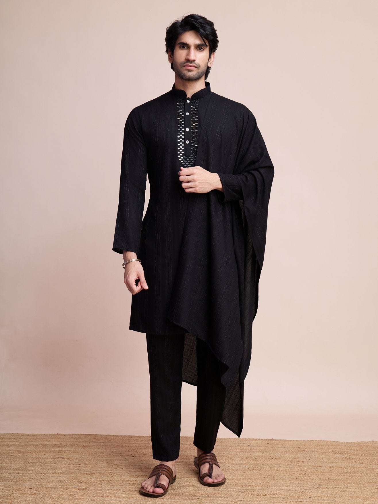 Black color viscose kurta pajama for wedding