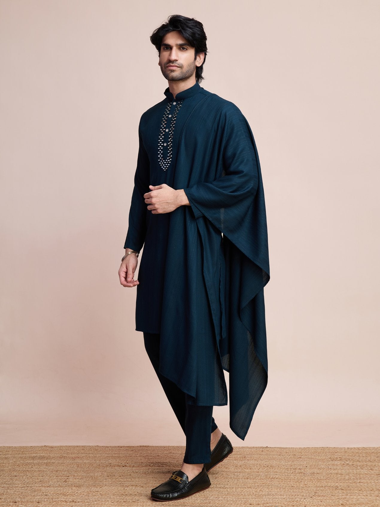 Teal blue color viscose kurta pajama with dupatta online