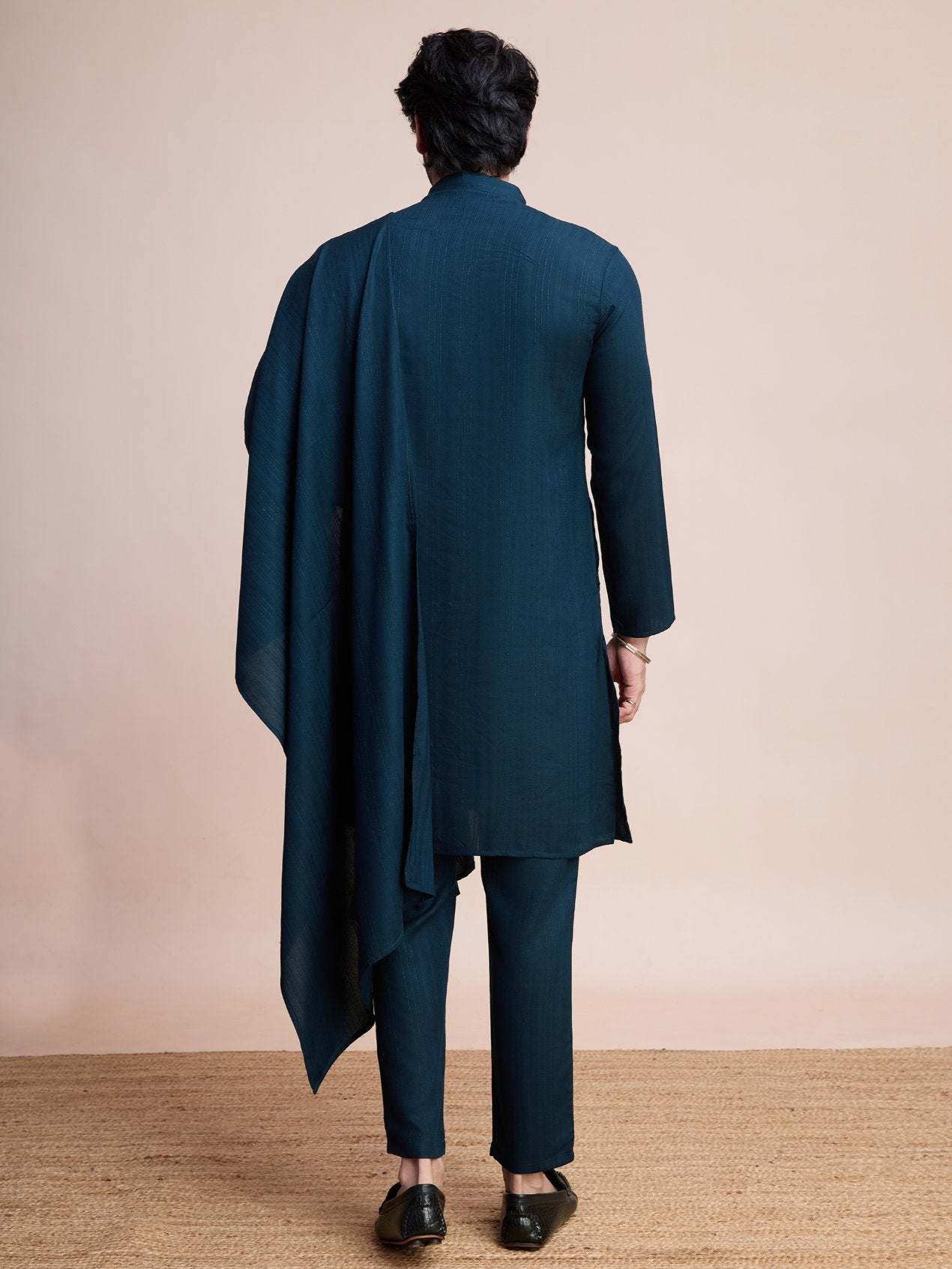 Teal blue color viscose kurta pajama with dupatta for men's