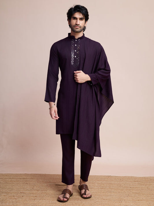 Wine color viscose kurta pajama with dupatta images