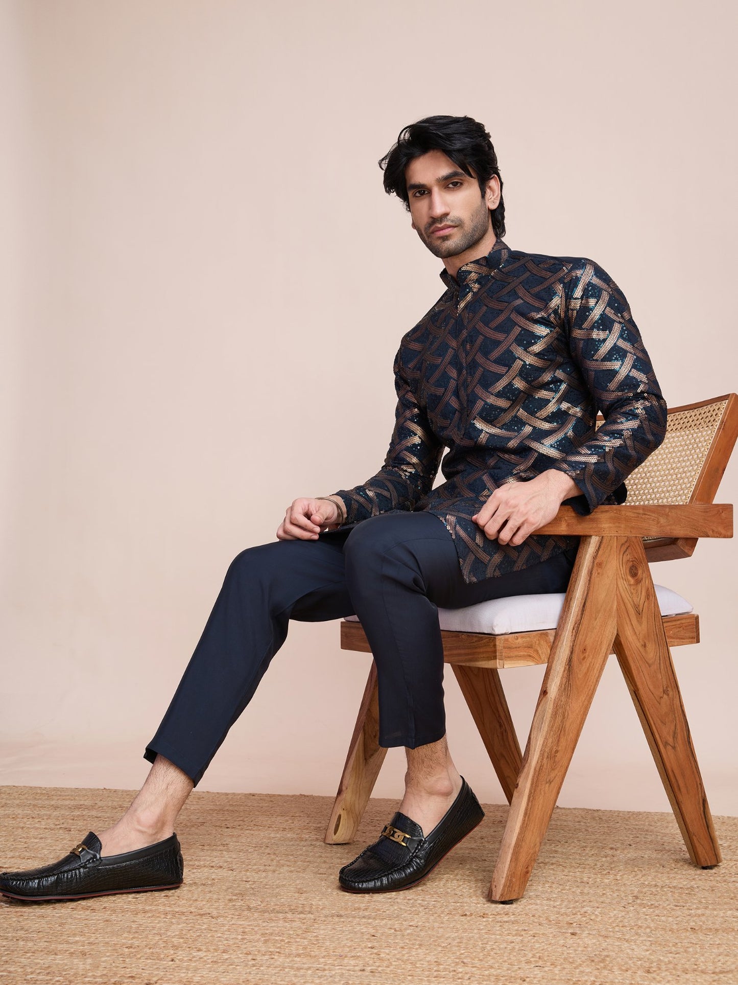 Navy Blue color silk men's kurta price