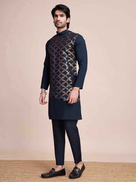 Navy blue color silk ready to wear men's kurta for wedding