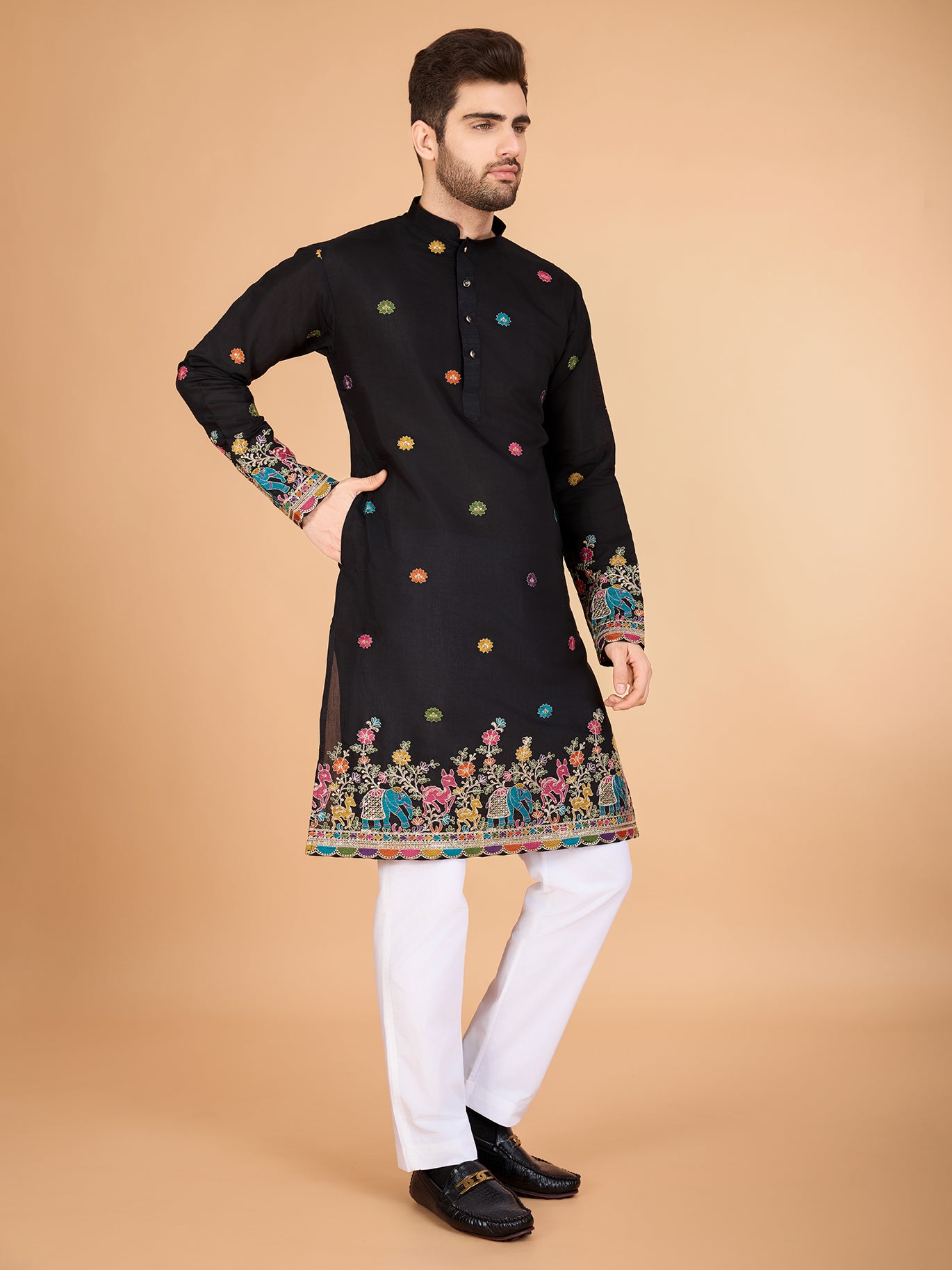Black color viscose silk men's kurta price