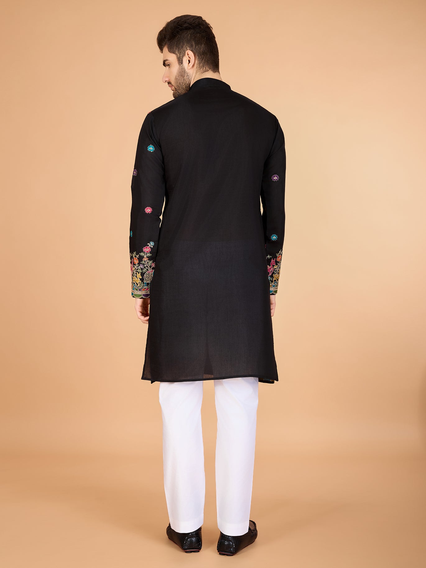 Black color viscose silk men's kurta images