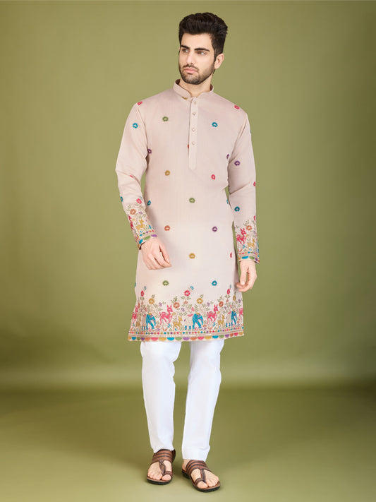 Ivery color viscose silk mens kurta images