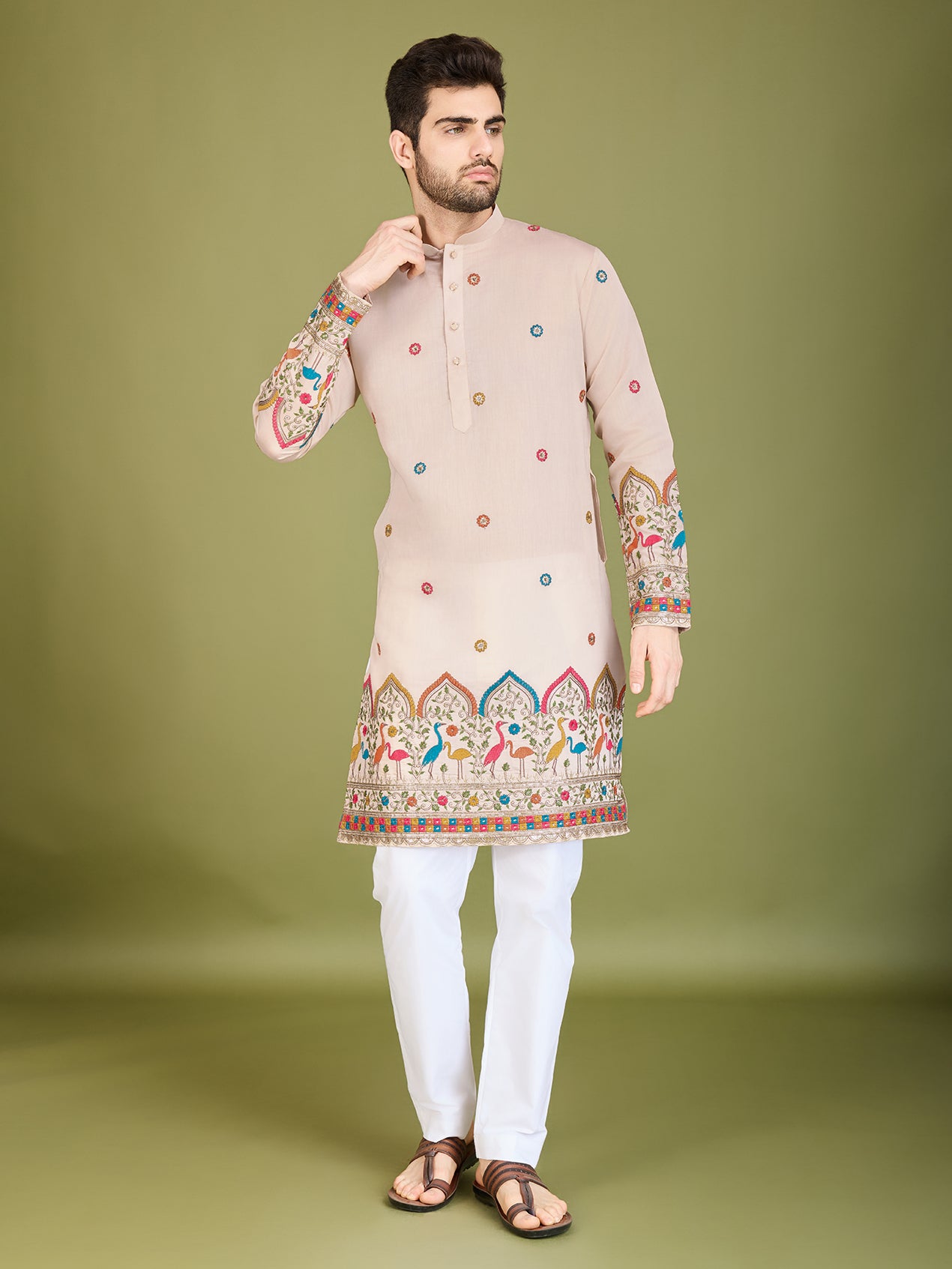 Ivery color viscose silk kurta for mens