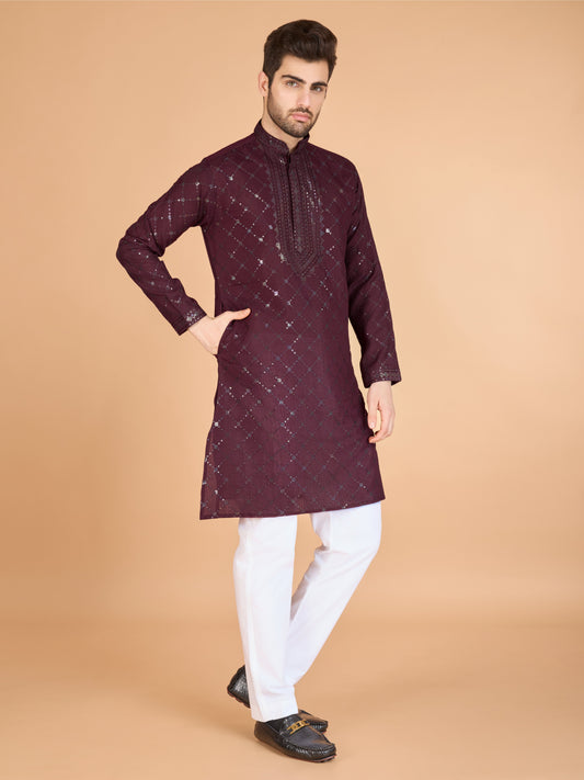 Maroon color viscose silk men's kurta with dupatta price