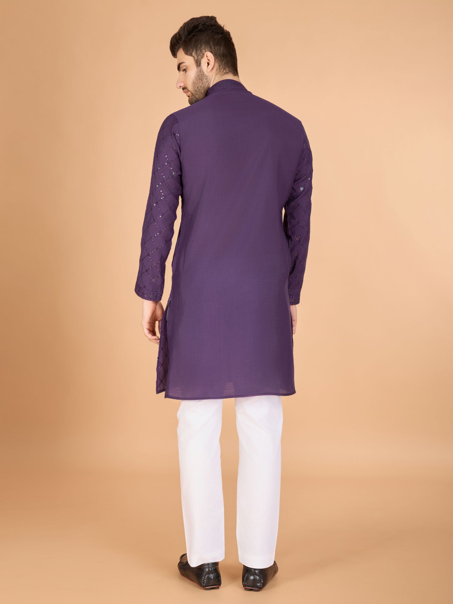 Purple color viscose silk men's kurta with dupatta price