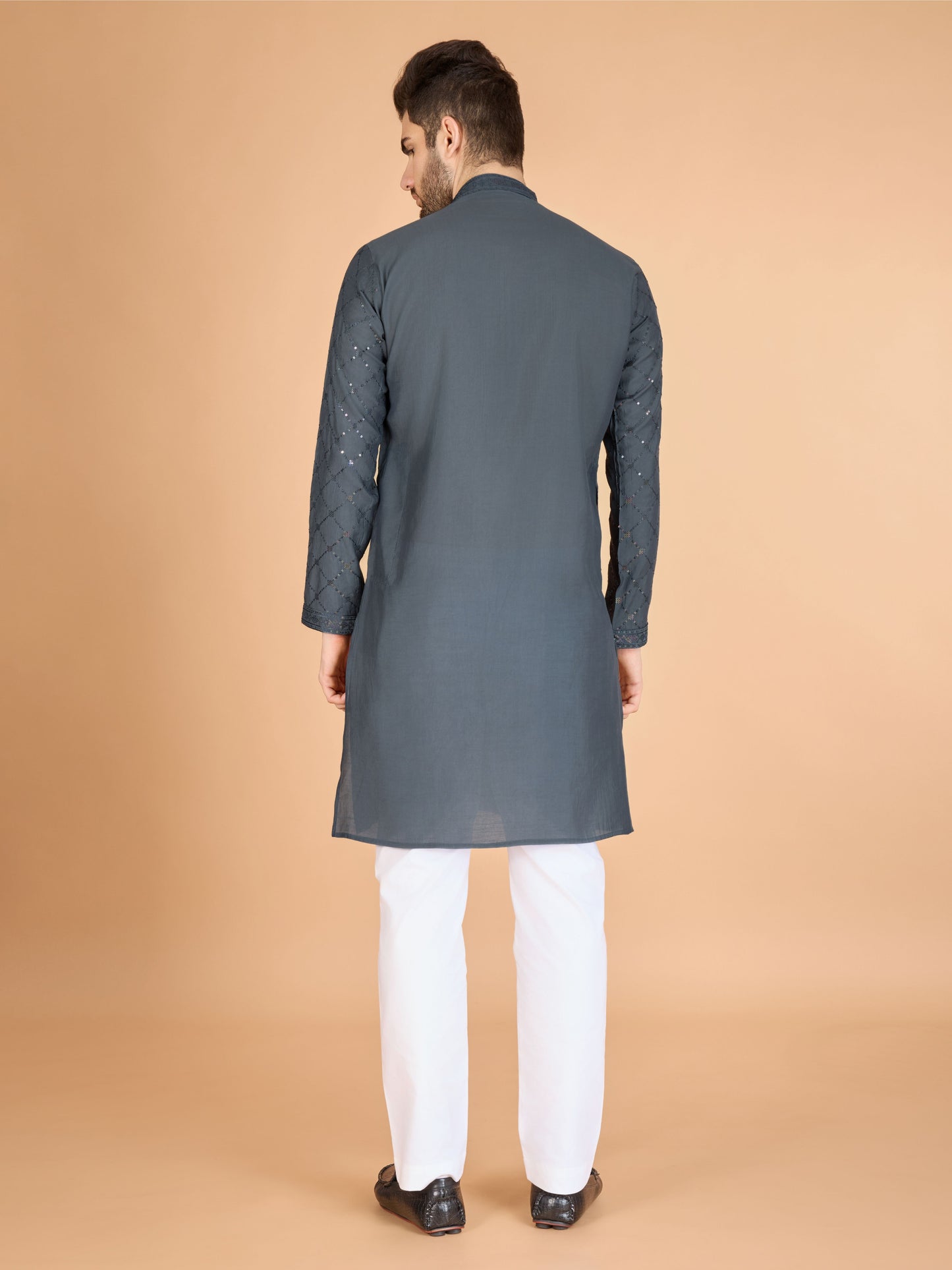 Grey color viscose silk men's kurta with dupatta images
