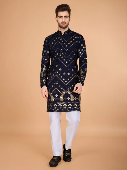 Navy blue color vscose rayon kurta for mens