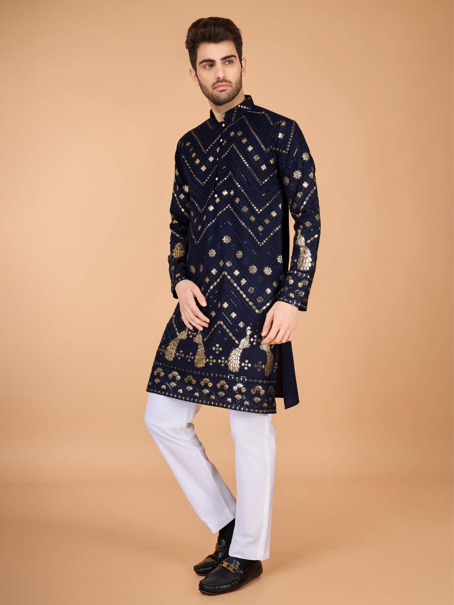 Navy blue color vscose rayon mens kurta price