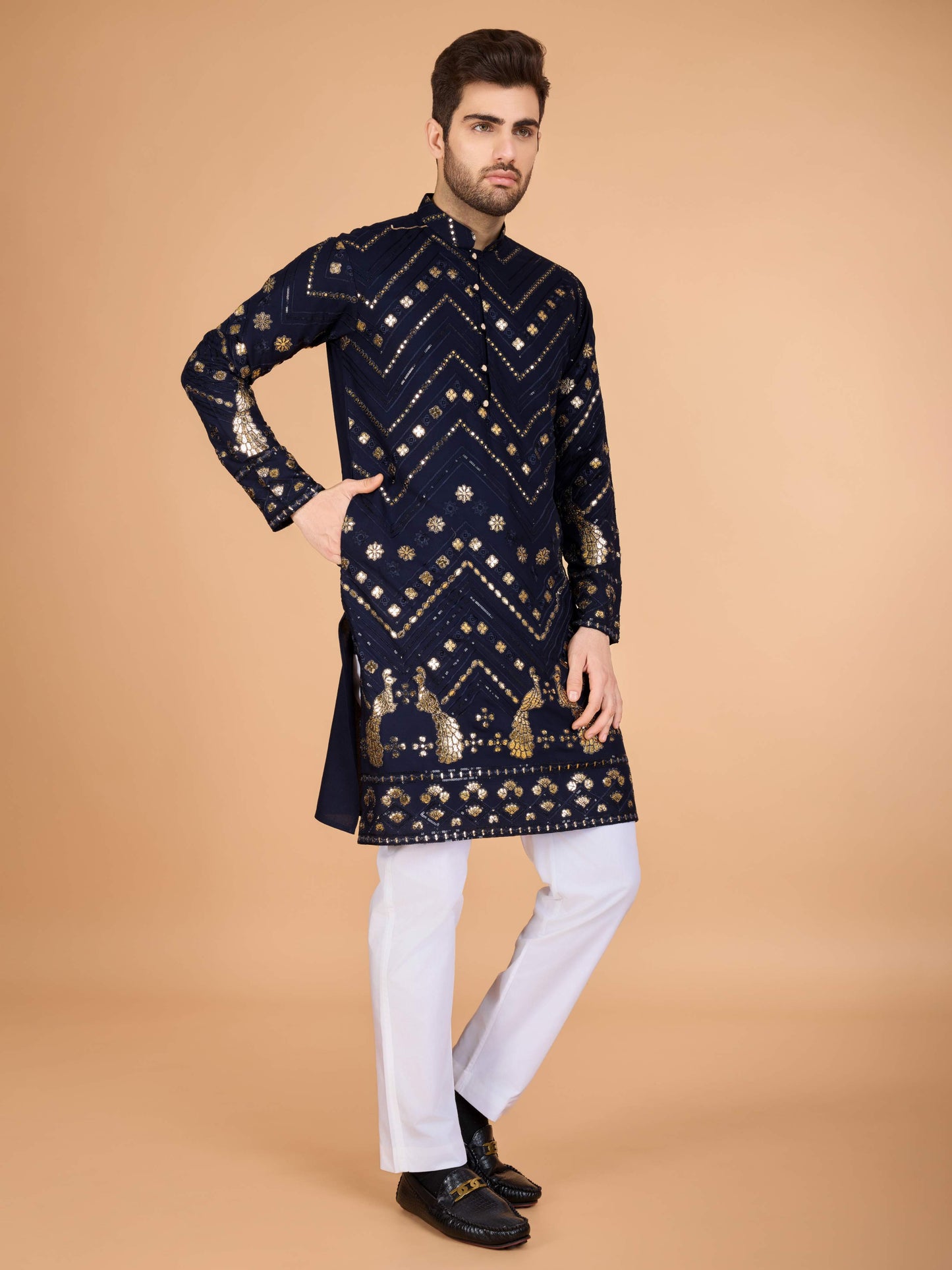 Navy blue color vscose rayon mens kurta online