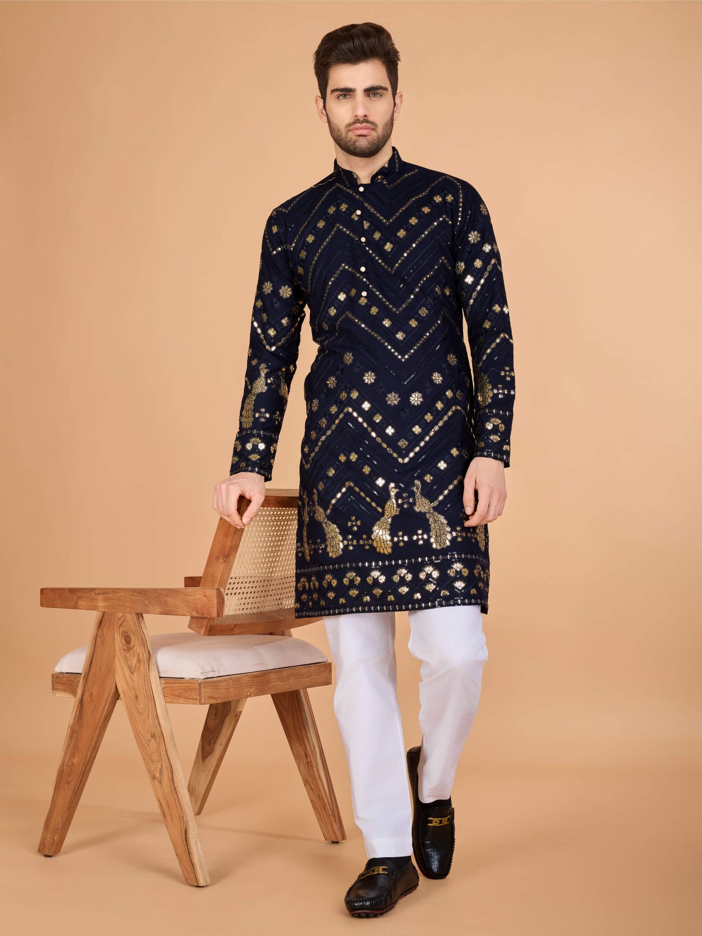 Navy blue color vscose rayon mens kurta for party