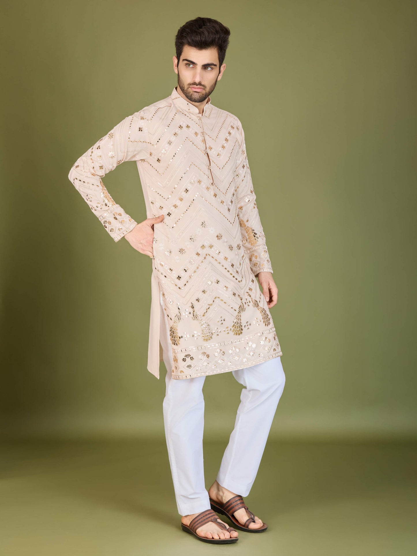 Ivery color viscose rayon mens kurta for wedding