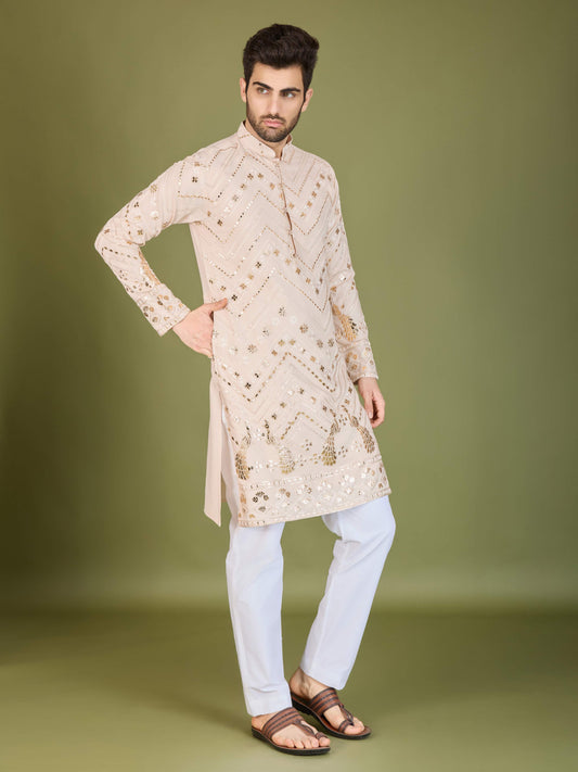 Ivery color viscose rayon mens kurta for wedding