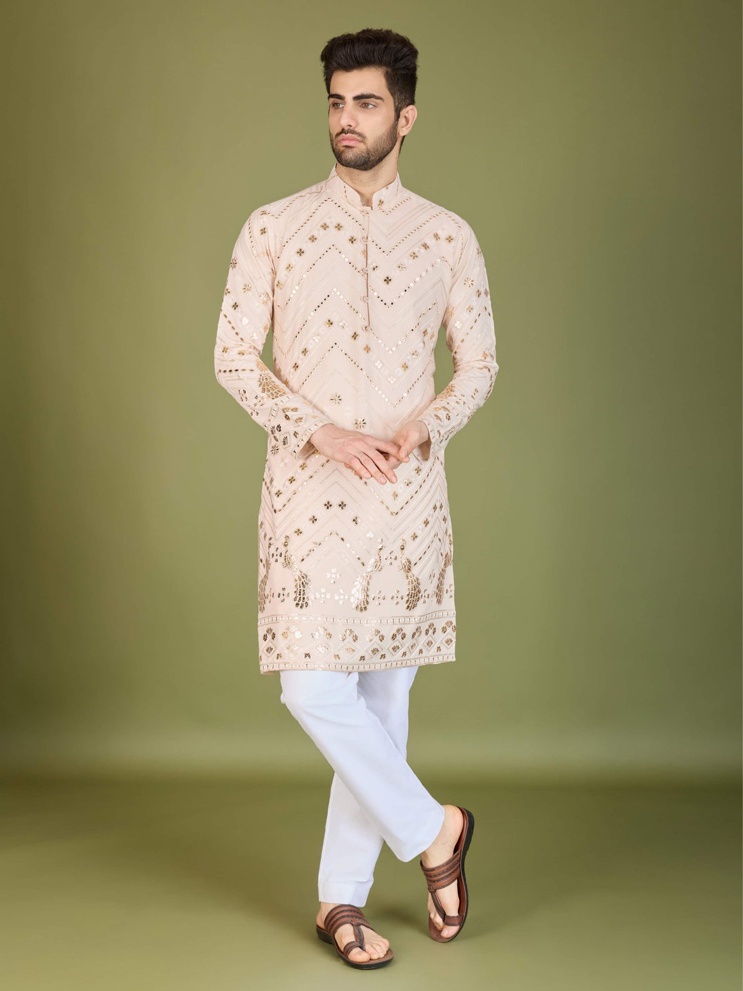 Ivery color viscose rayon mens kurta for party