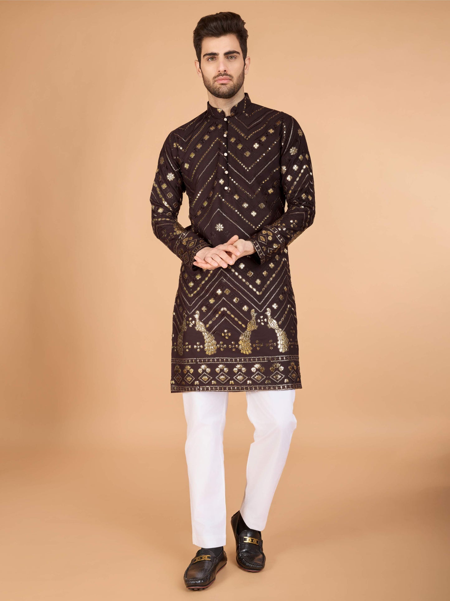 Brown color viscose rayon kurta for mens