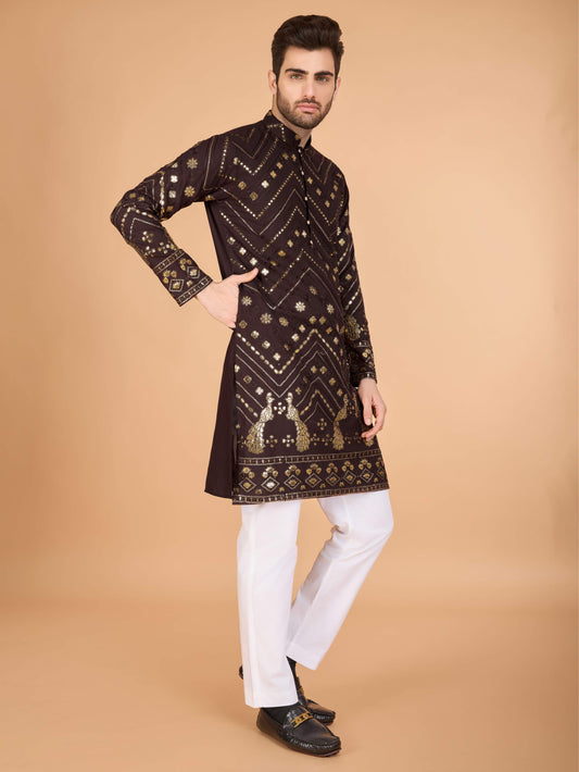 Brown color viscose rayon mens kurta for wedding