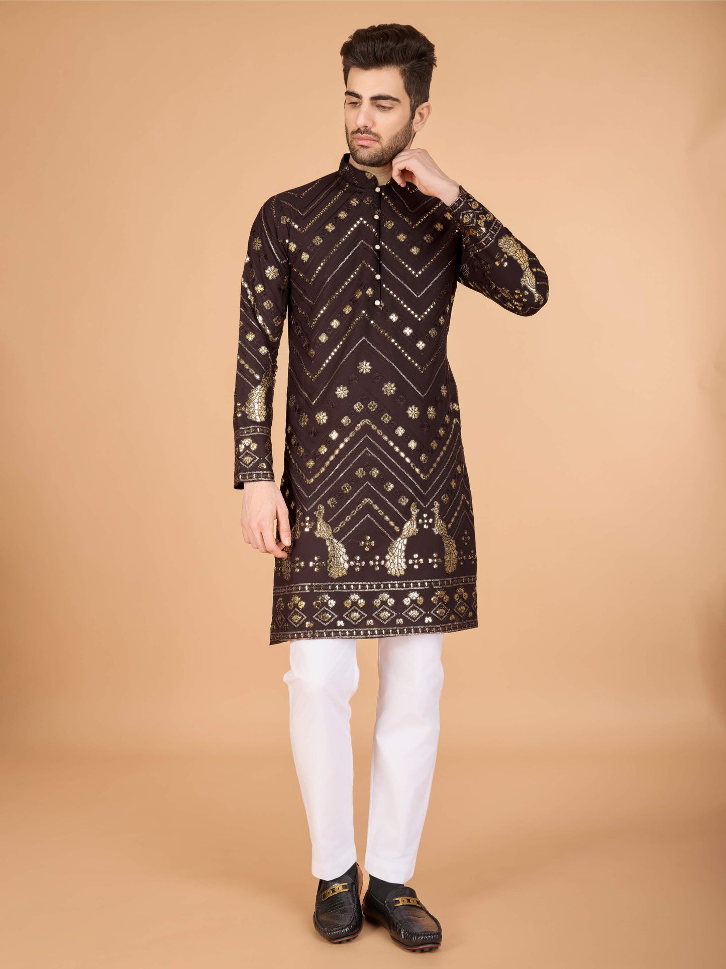 Brown color viscose rayon mens kurta online