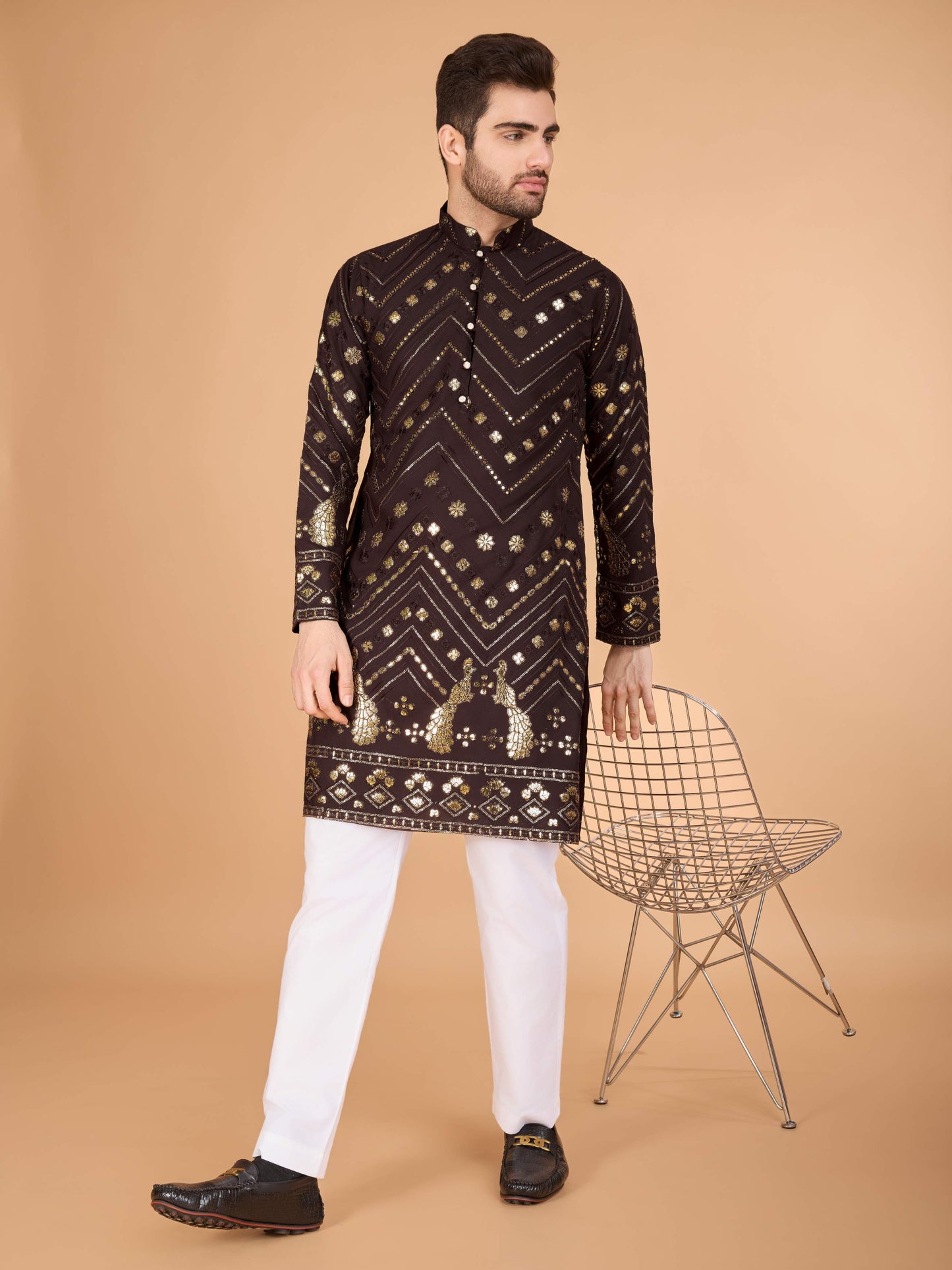 Brown color viscose rayon mens kurta price