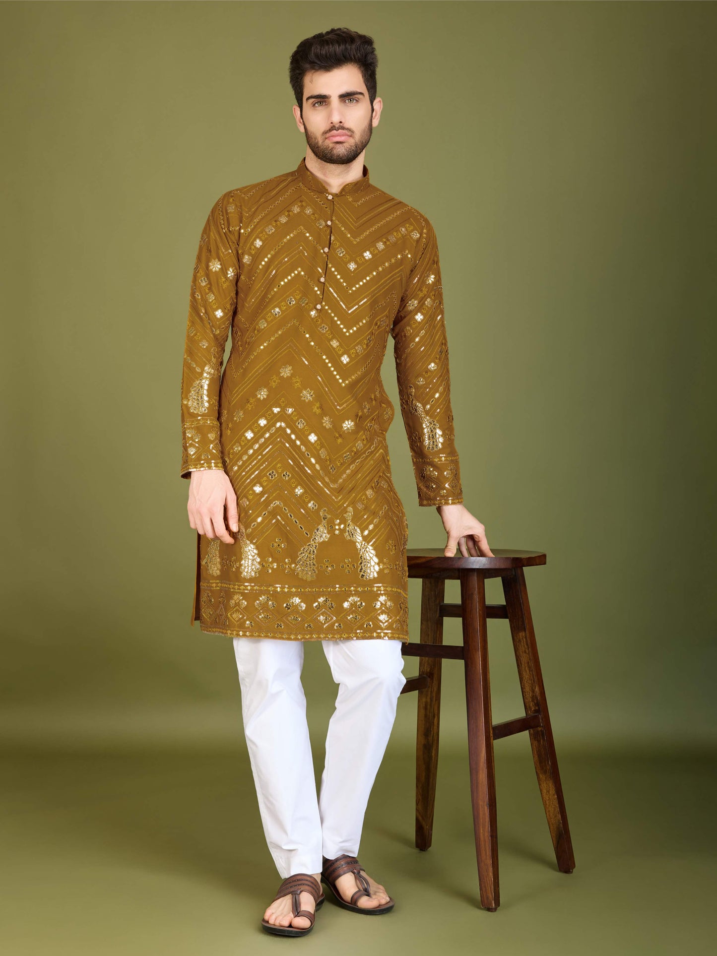 Mustard color viscose rayon mens kurta online