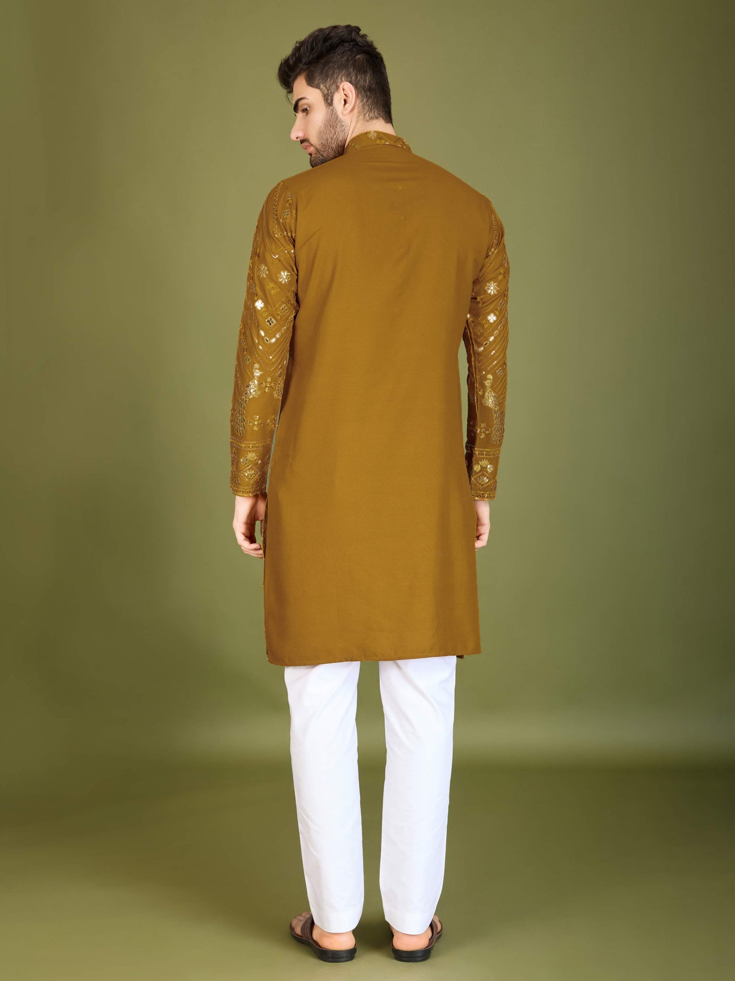 Mustard color viscose rayon mens kurtas price