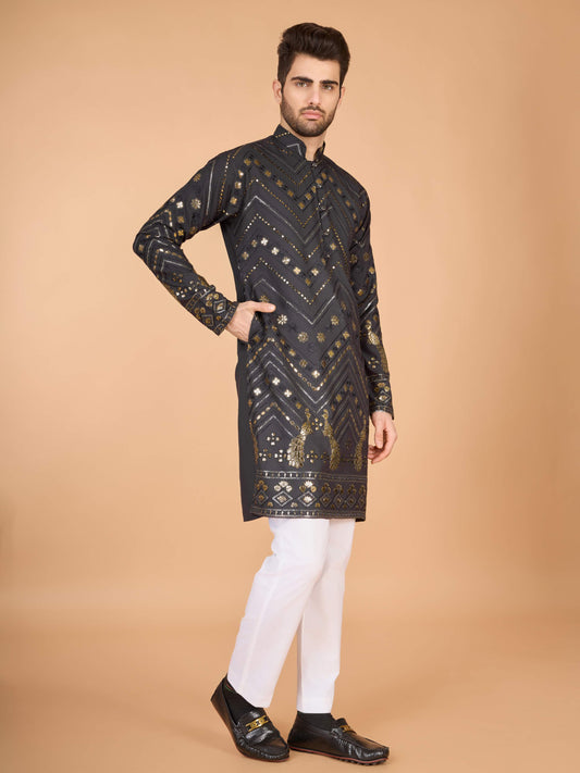 Grey color viscose rayon mens kurta for wedding