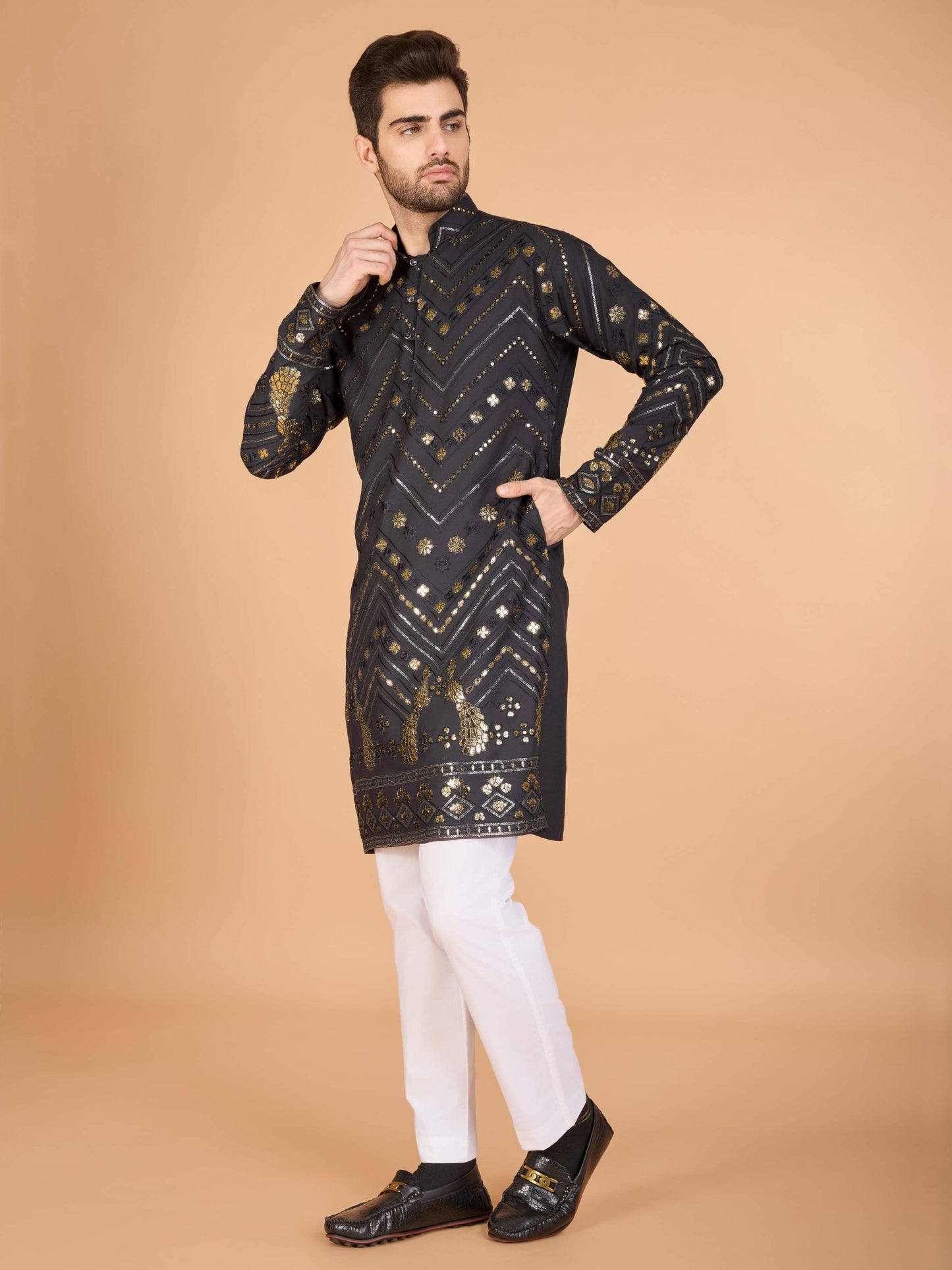 Grey color viscose rayon mens kurta for party