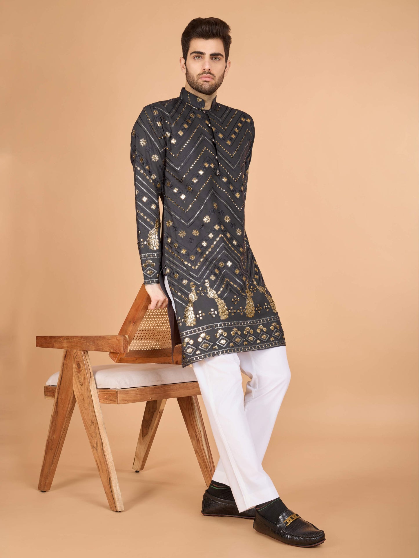 Grey color viscose rayon mens kurta online shopping