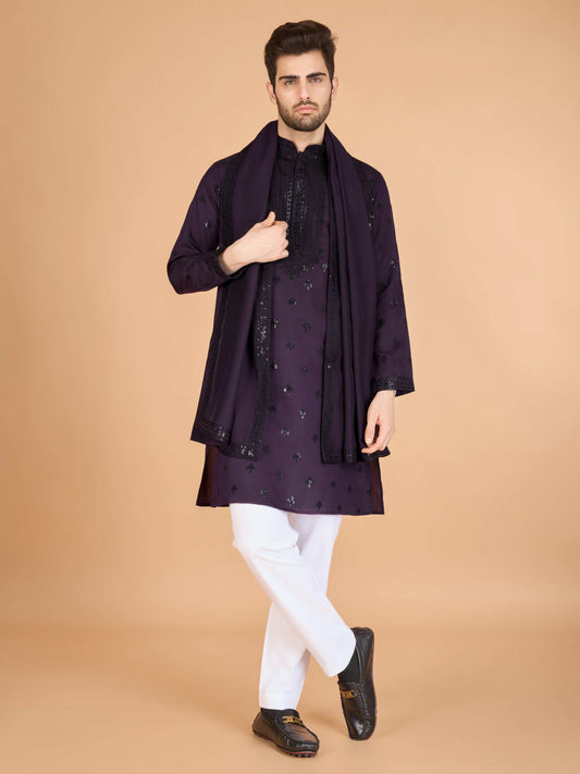 Purple color viscose silk kurta for wedding