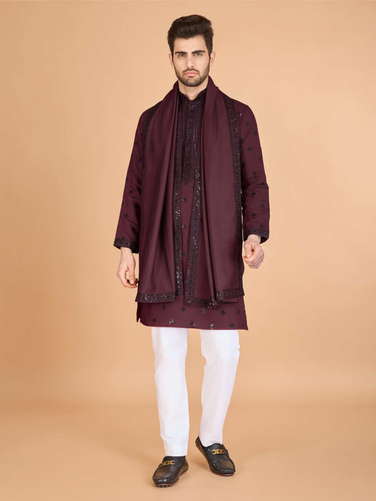 Maroon color viscose silk kurta for wedding