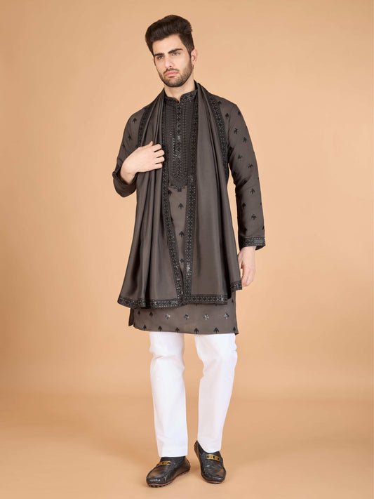 Brown color viscose silk kurta with dupatta images