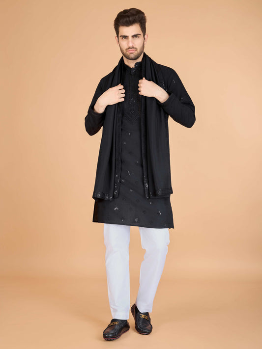 Black color viscose silk kurta with dupatta online