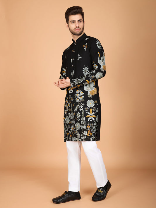Black color viscose rayon men's kurta online shopping