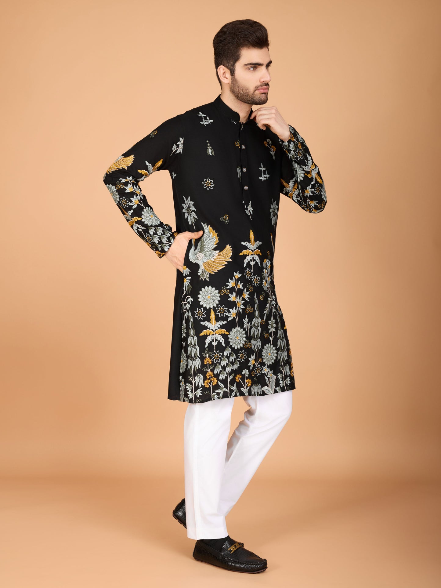 Black color viscose rayon men's kurta price