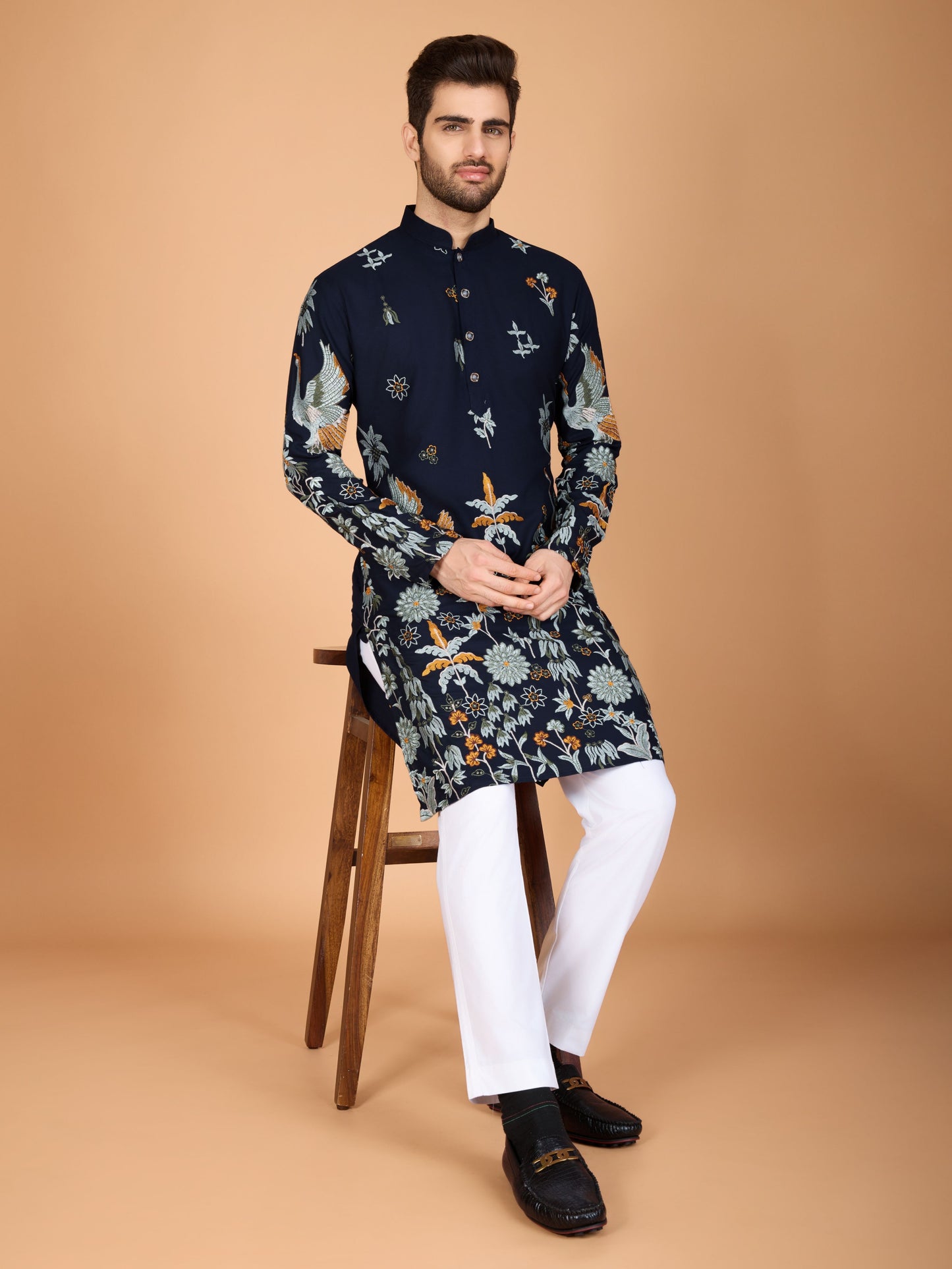 Navy blue color viscose rayon readymade kurta images