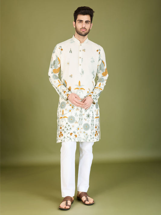 White Color Viscose Rayon Ready To Wear Man Kurta For Reception