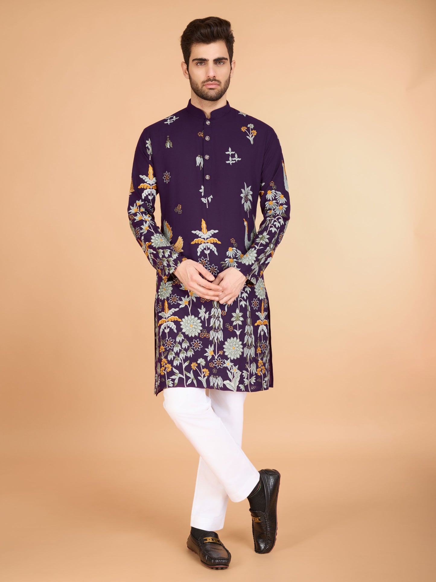 Purple color viscose rayon kurta for men's