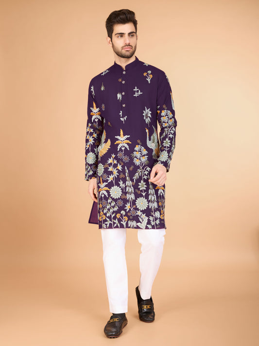 Purple color viscose rayon men's kurta images