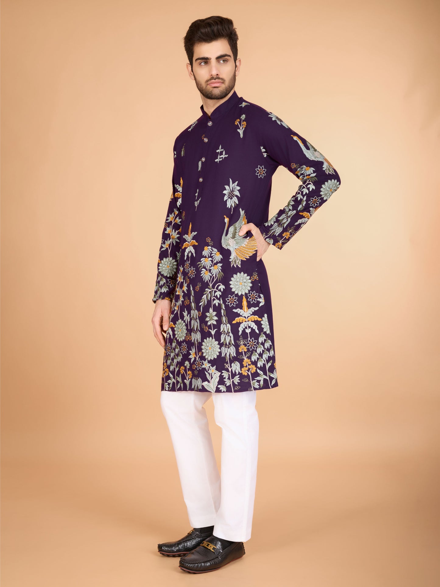 Purple color viscose rayon men's kurta online shopping