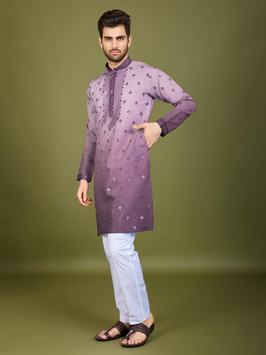 Purple color viscose silk mens kurta for wedding
