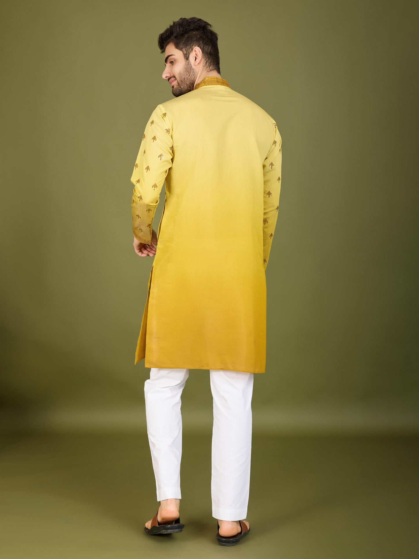 Yellow color viscose silk kurta price