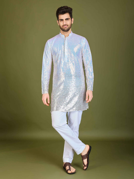 Yellow color georgette mens kurta for wedding