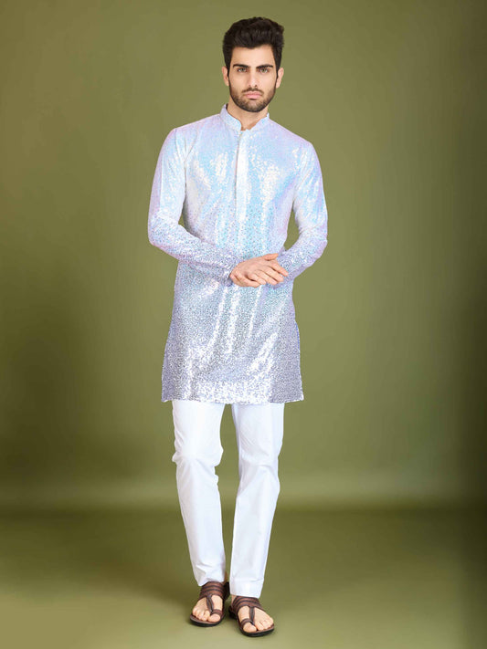 Purple color georgette men's kurta with online