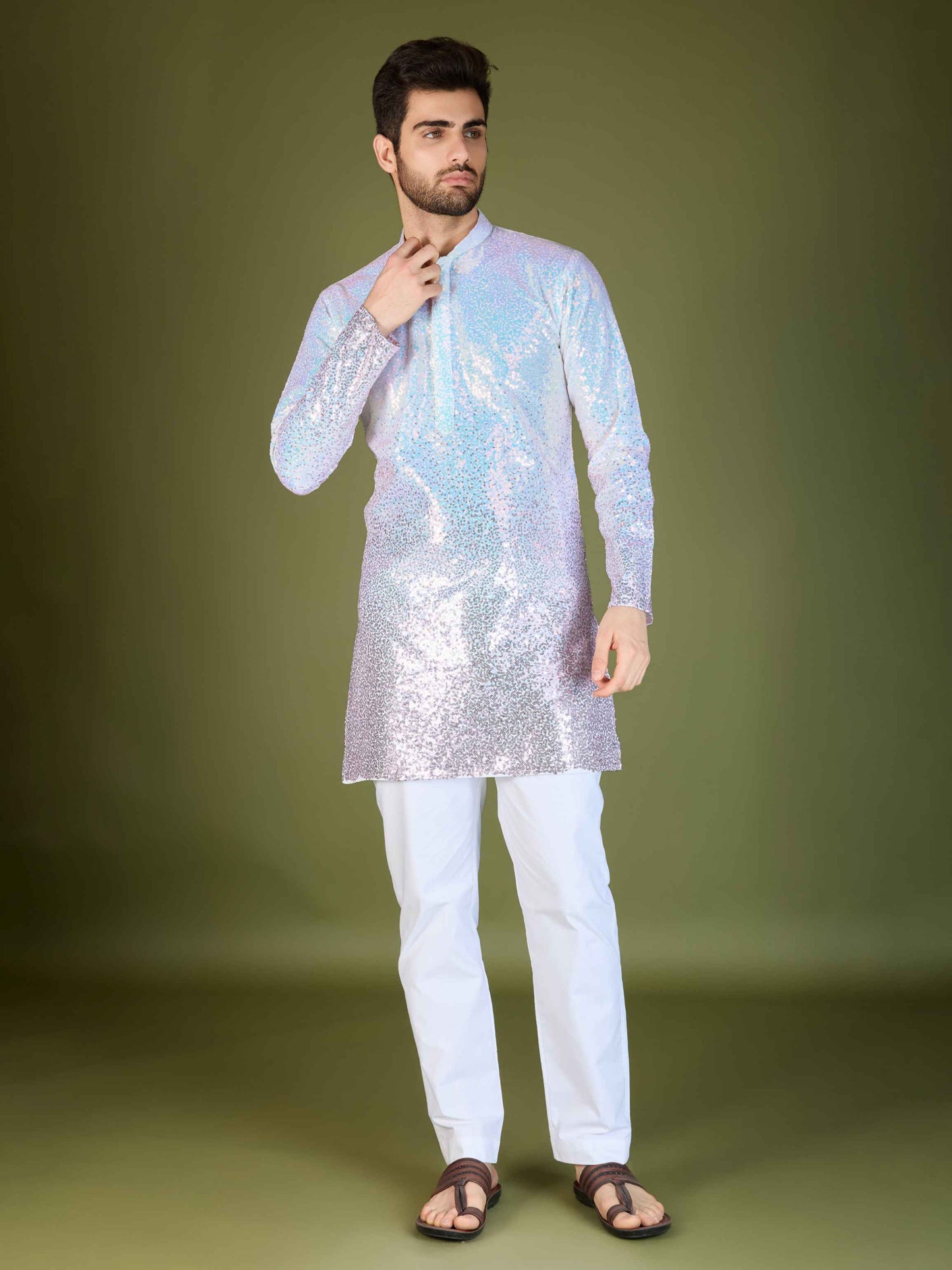 Pink color georgette men's kurta images