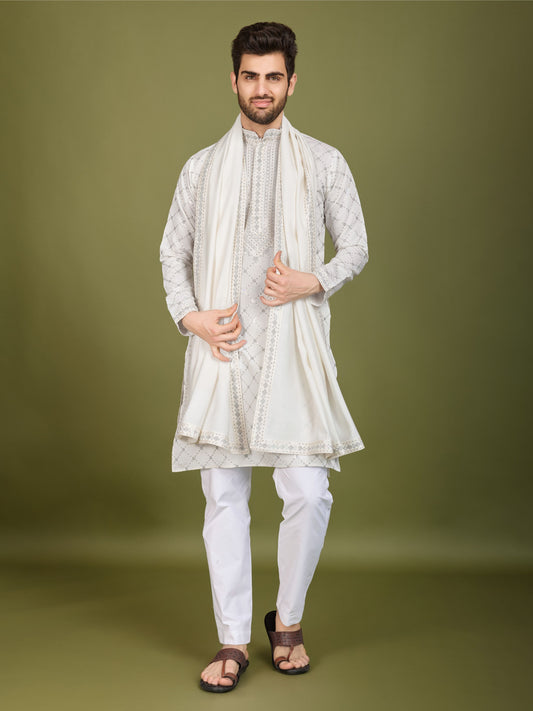 White color viscose silk kurta with dupatta