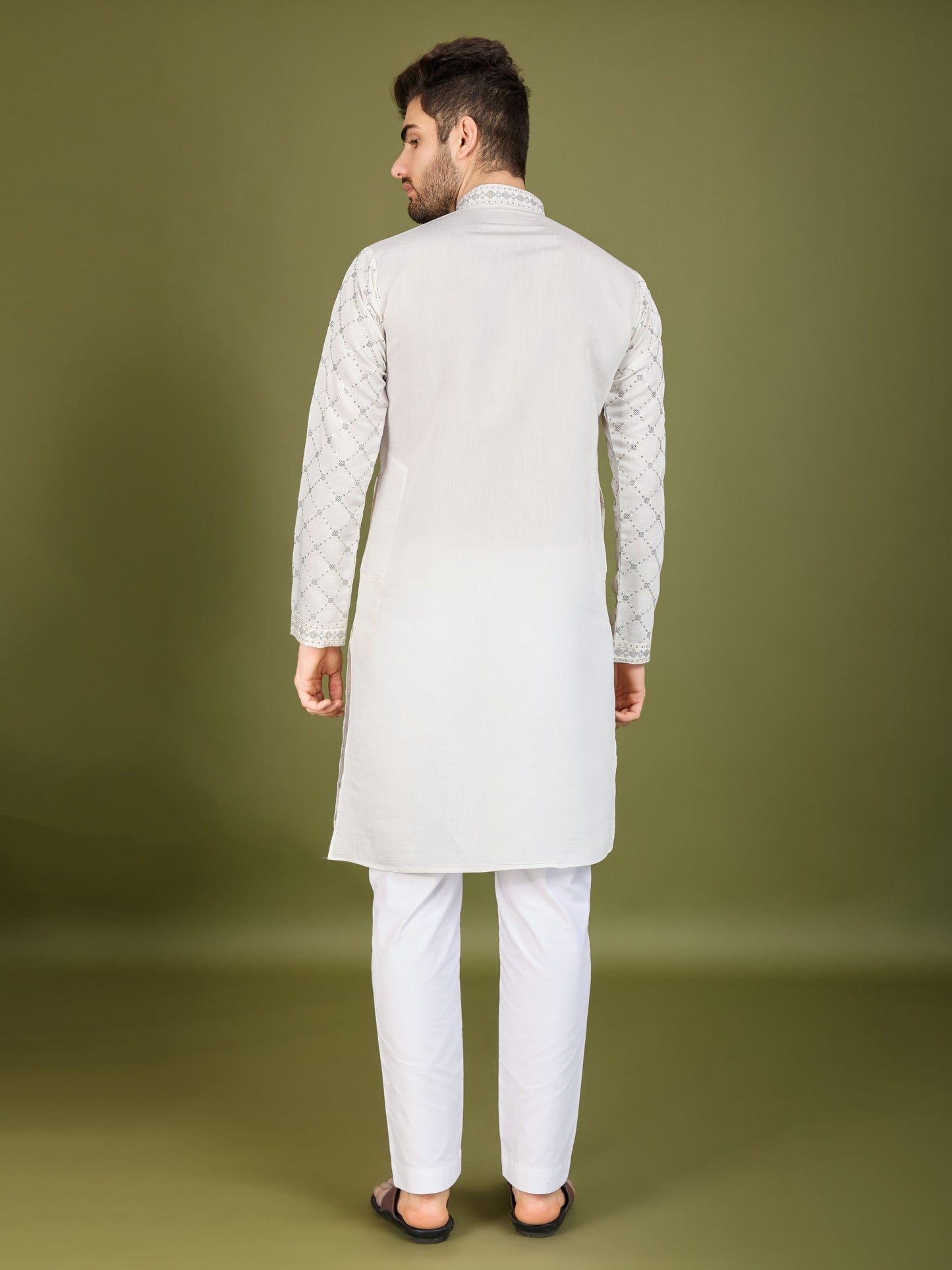 White color viscose silk mens
kurta with dupatta price